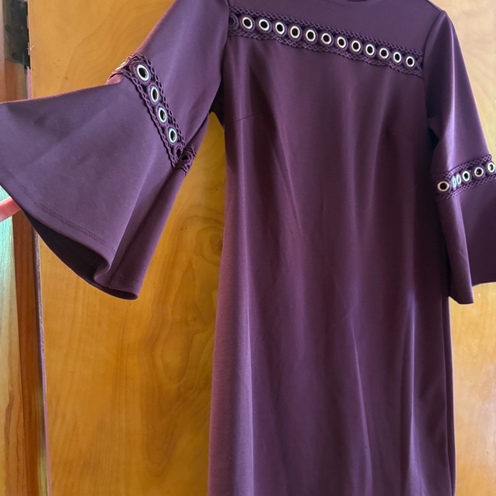 Burgundy and gold bell-arm long sleeve dress XS but fits like a S